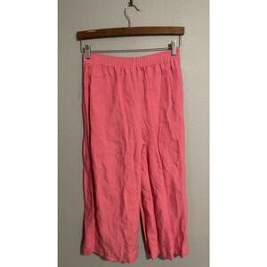 Vintage Womens Crop Pants Size Medium Pink Linen Pull On Lagenlook Coastal 90s